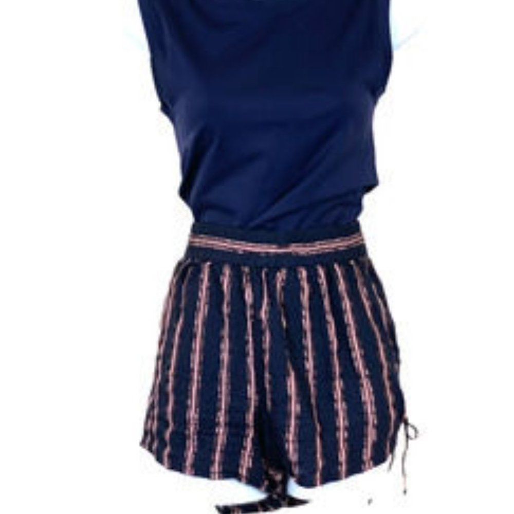 Anthropologie Boho Metallic Striped Ruched Side Shorts